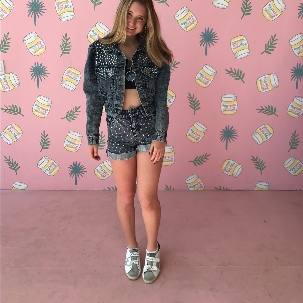 Alice & Olivia Cropped Denim Jacket & Shorts Set